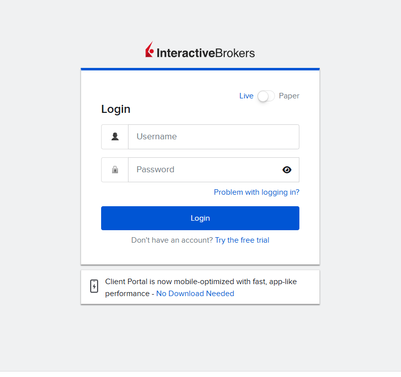 Interactive Brokers login page